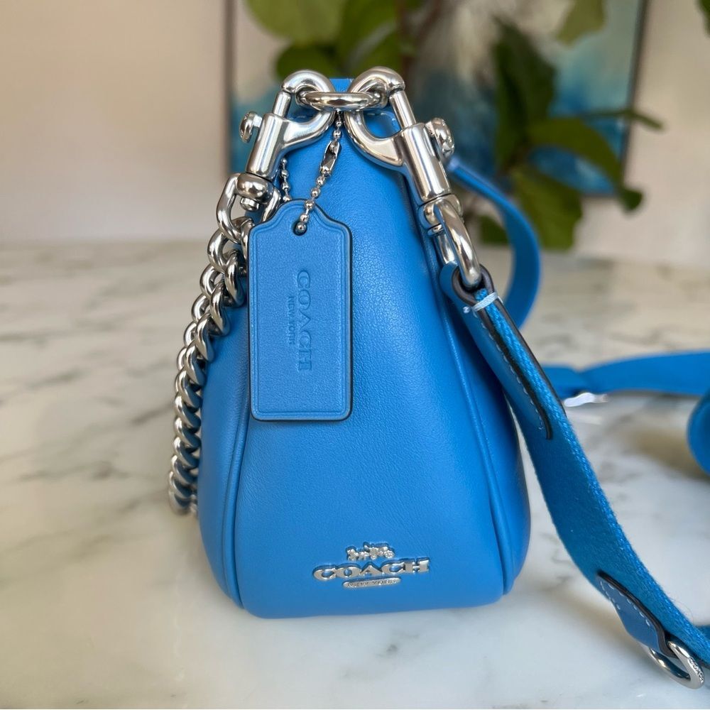 Coach Teri Shoulder Bag w/ Signature Quilting Silver Bright Blue CJ608 Crossbody - Picture 5 of 16